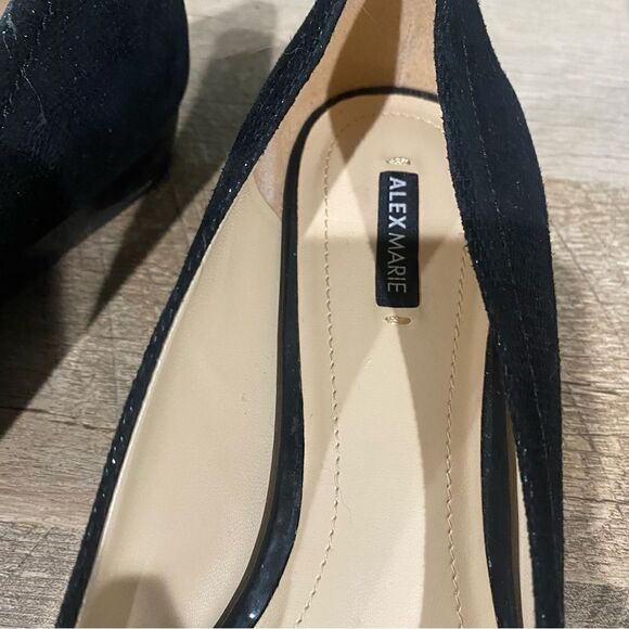 Alex Marie Black Leather Embellished Beaded Wedge Flats Size 9 - Picture 8 of 9